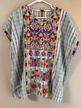 ivy jane Multicolor Embroidered Striped Boho Blouse